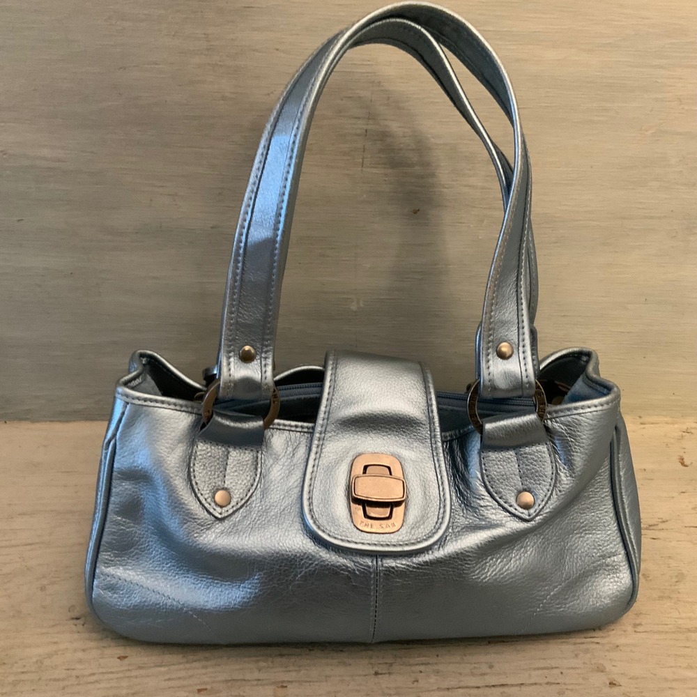 Vintage The Sak Ice Blue Metallic Leather Slouchy Shoulder Bag Purse GC